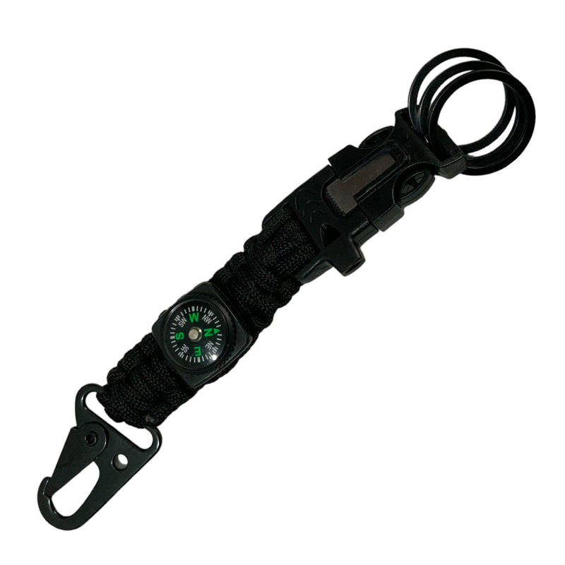 Mosquetón cuerda paracord pedernal, silbato llavero JFX