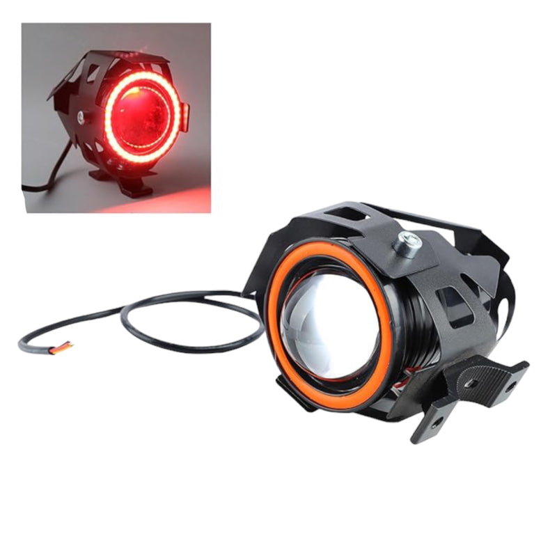 Faro para moto led con lupa y ojo de angel luz blanca alta baja y estrobo MTC027