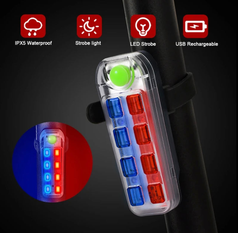 Luz trasera para bicicleta 8 led roja y azul T-606-W08B