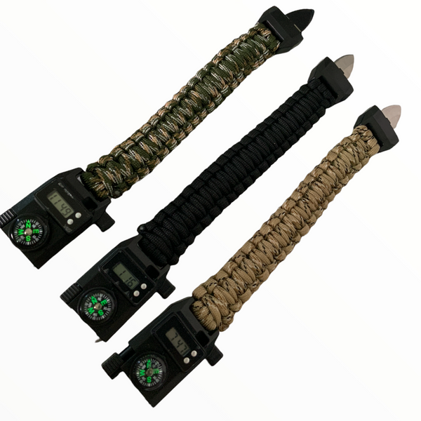 Pulsera navaja reloj pedernal silbato cuerda paracord  100-71