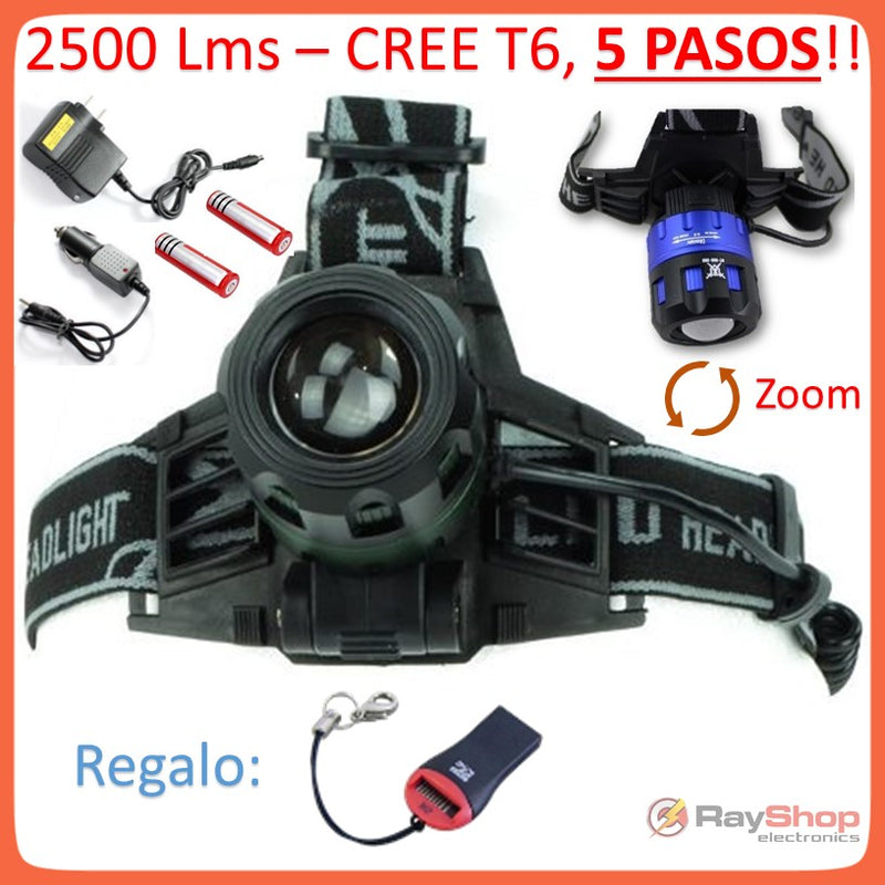 Lámpara Cabeza Minera 5 Pasos 2500 Lm Zoom Led Cree T6 Dt262