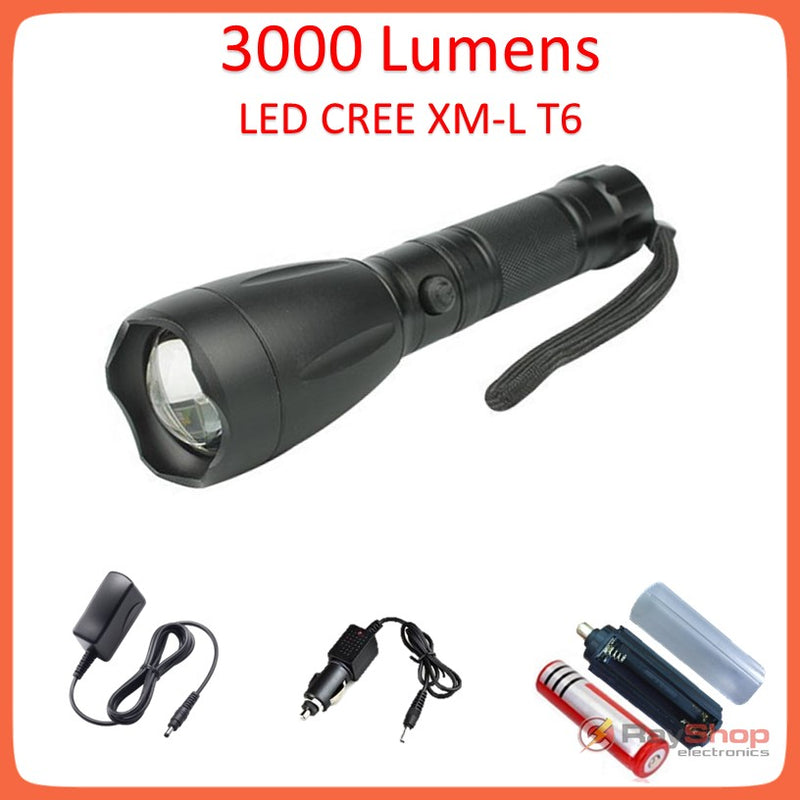 Lámpara Táctica 3000 Lumens Led T6 Cree Zoom Regalos T52t6