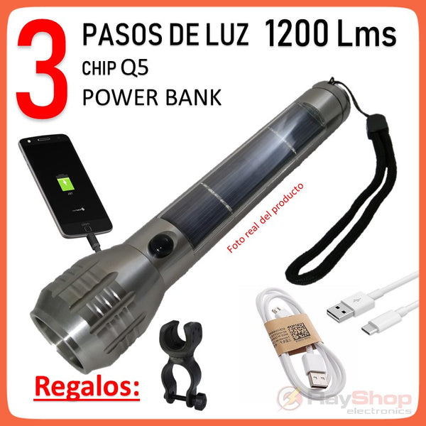 Lámpara Táctica Solar Recargable Powerbank 1200 Lumens Dt86