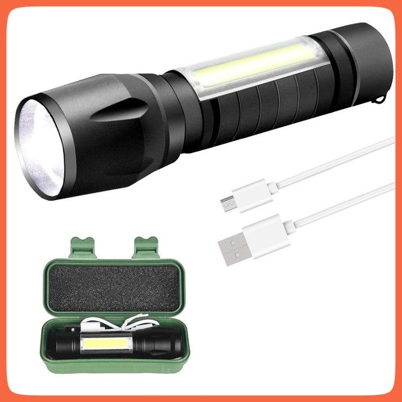 Mini Lámpara Táctica 1200lms Zoom Led Barra Cob Recargable Usb BQ803/Dt321