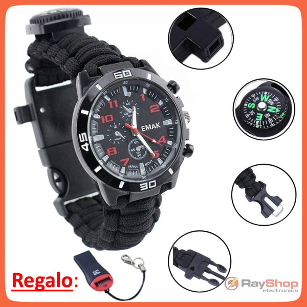 Reloj Táctico Supervivencia Brújula Silbato Paracord F582A Sl261