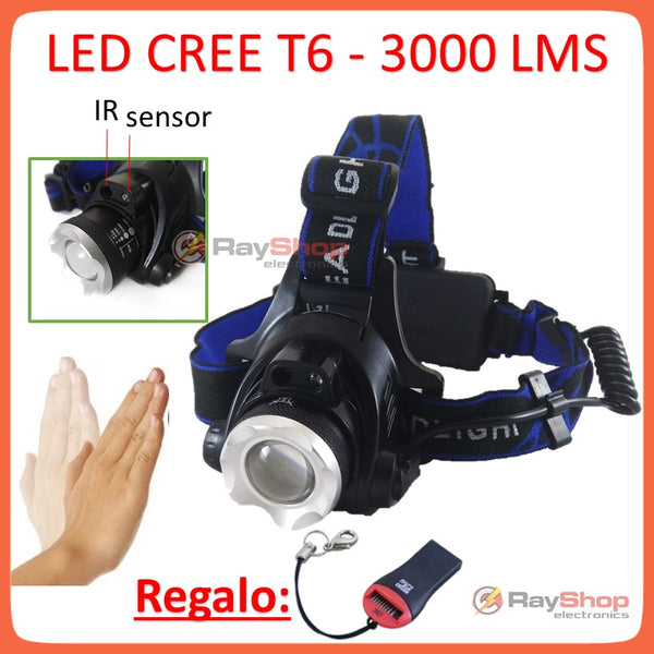 Lámpara Minera Cabeza 3000 Lms Con Sensor Zoom Led T6 Dt320