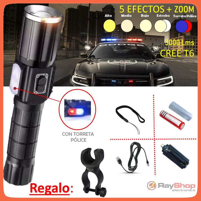 Lámpara Táctica Led T6 Cree 3000 Lms Patrulla Torreta Cd138