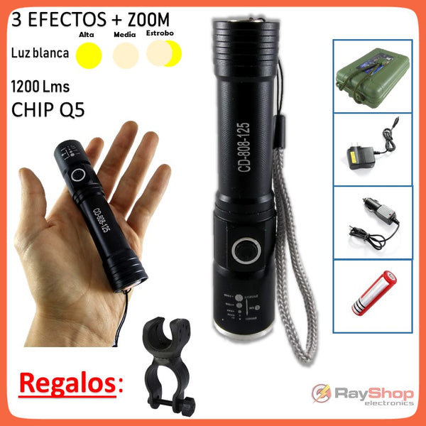 Mini Lámpara Táctica Bicicleta 1200 lms Zoom Recargable Cd125