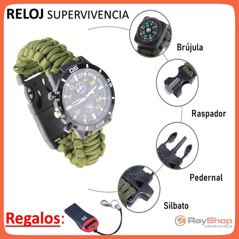 Reloj Militar Supervivencia Cuerda Paracord Brújula Silbato F582