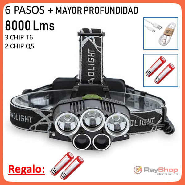 Lámpara Minera Cabeza 5 Led 8000 Lm 6 Pasos De Luz DT220