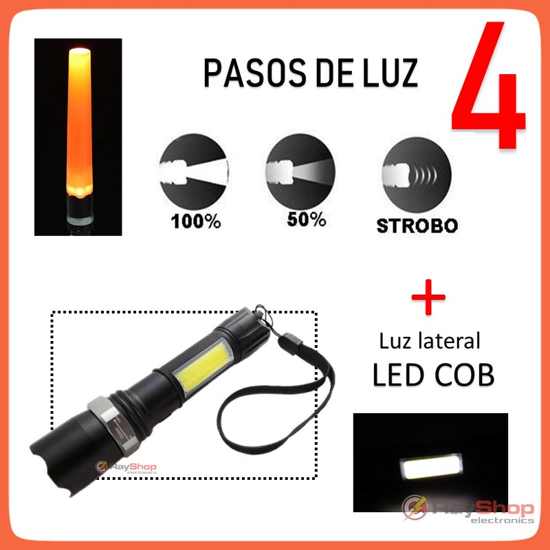 Lámpara Táctica Swat 2800 Lms Led Cob Recargable Cono Dt353