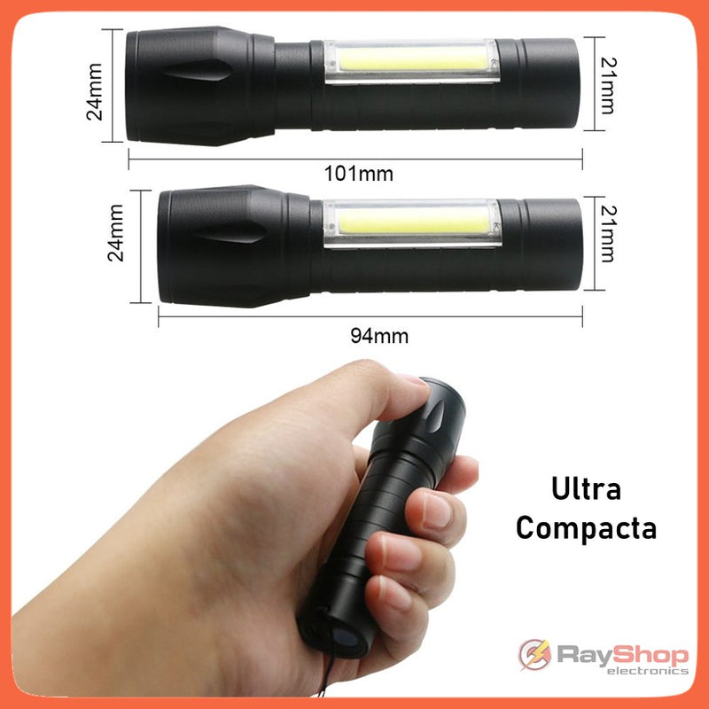 Mini Lámpara Táctica 1200lms Zoom Led Barra Cob Recargable Usb BQ803/Dt321