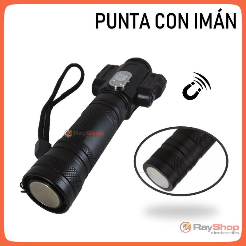 Lámpara Táctica 2000 Lms 3 Led Cree T6 Imán Vs Agua Dt240