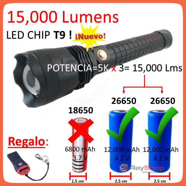 Lámpara Táctica 15,000 Lms Nuevo Led T9 Largo Alcance Sn283