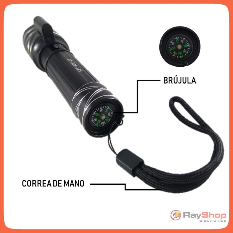 Lámpara Táctica 3000 Lms Zoom Láser Brújula Led Cree T6 DT185