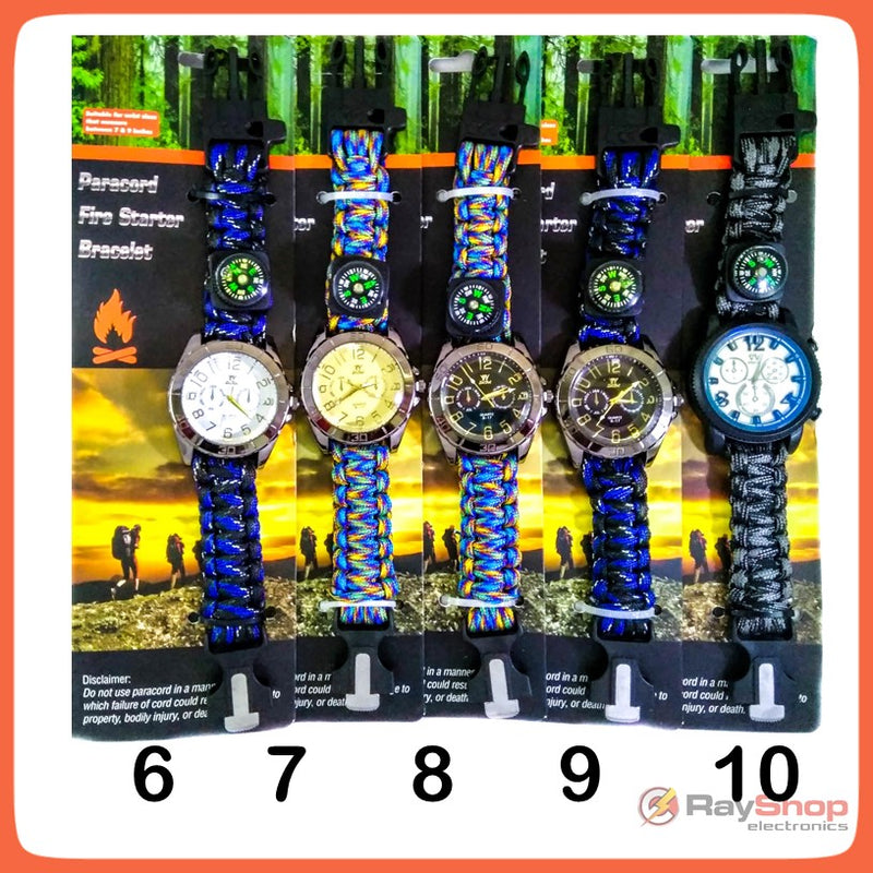 Reloj Militar Supervivencia Cuerda Paracord Brújula Silbato F582