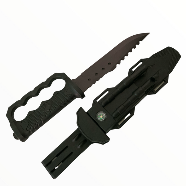 Cuchillo tipo rambo con funda, pedernal y brújula  F5037