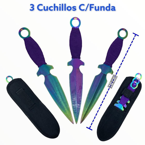 3 cuchillos TORNASOL c/Funda 19 cm de largos F261