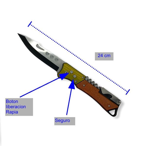 Navaja liberación rapida / Seguro, sacacorchos, destapador, CON CLIP F061